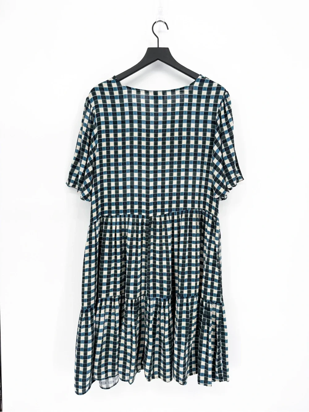 Ava & Viv Plaid Tiered Mini Dress Flutter Sleeves Green Blue 1X - Picture 5 of 8